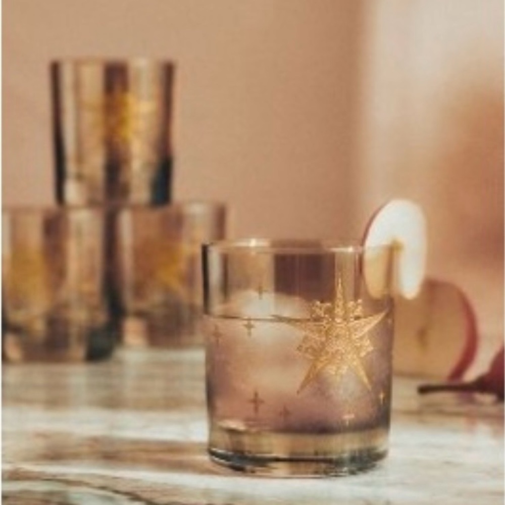 Catherine Martin for Anthropologie Starry Night Gold Star Etched Glasses Set